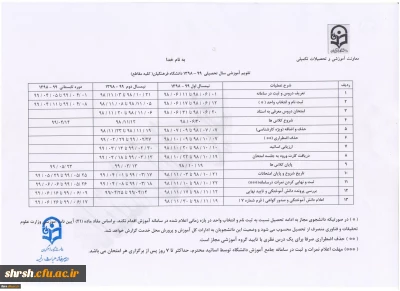 تقویم آموزشی سال تحصیلی 99-1398 دانشگاه فرهنگیان در مقاطع مختلف تحصیلی
